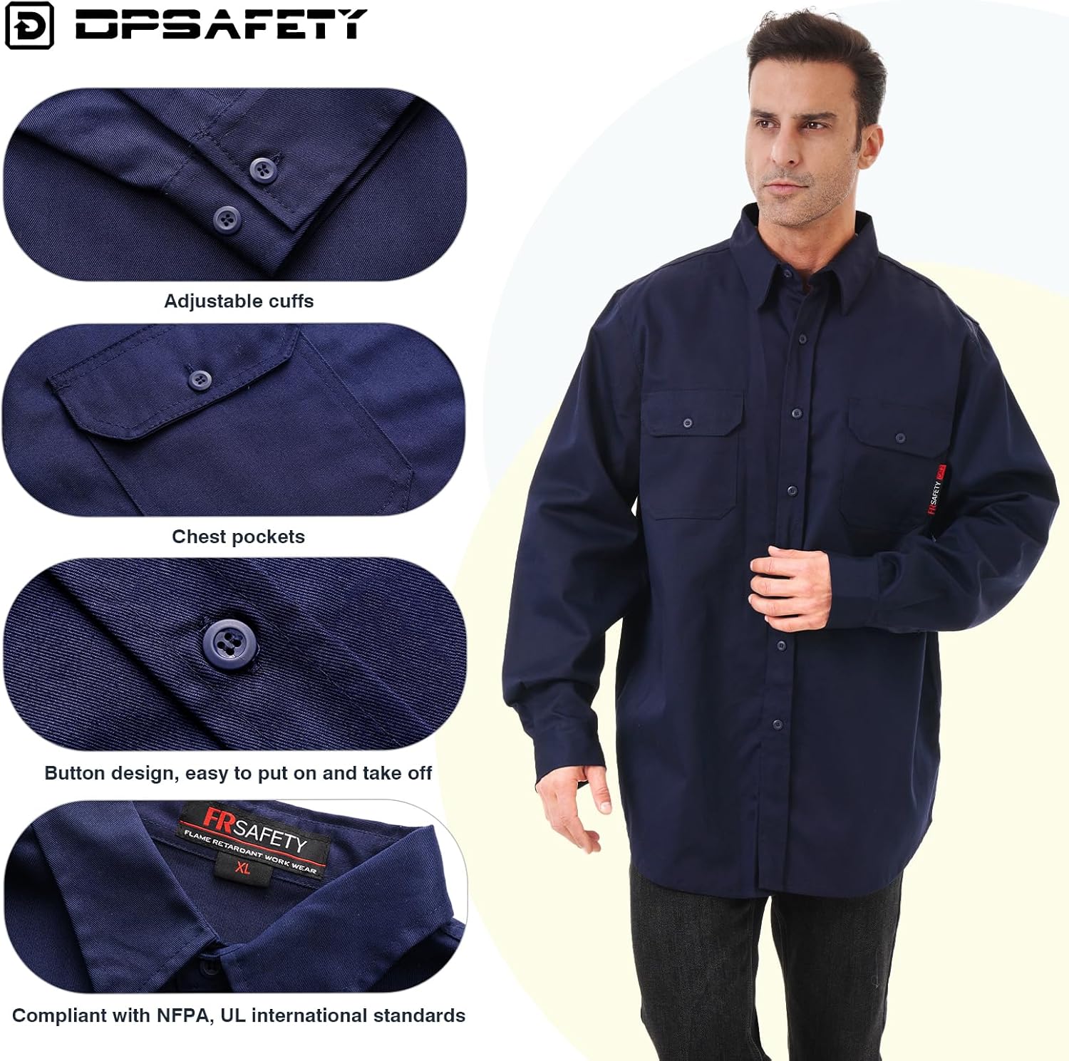 High Visibility Shirts Quick Dry Safety T Shirt FR Shirt for Men 6 oz 100% Cotton Flame Resistant Shirts Welding Shirt