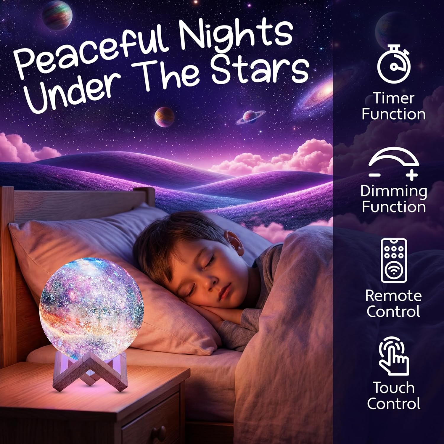 Mind-Glowing Galaxy Moon Lamp with Multi Colors, Touch/Remote, Wood Stand - Birthday Gift for Any Year Old Girls & Boys - Teen Girl Room Decor, Trendy Stuff - Cool Night Light for Kids (4.7 inch)