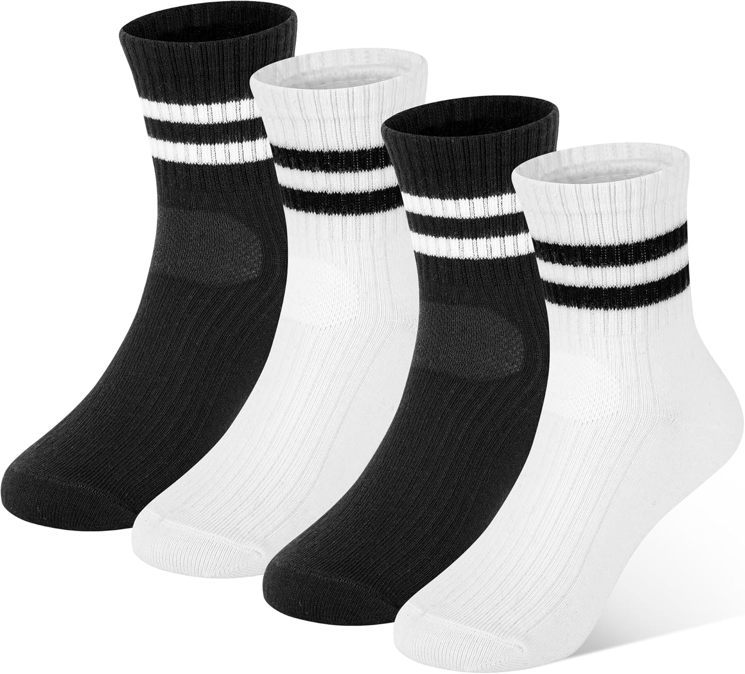 Toddler Kids Socks, 4 Pairs Crew Athletic Cotton Soft Stripe Socks for Boys Girls Children 1-12 Years