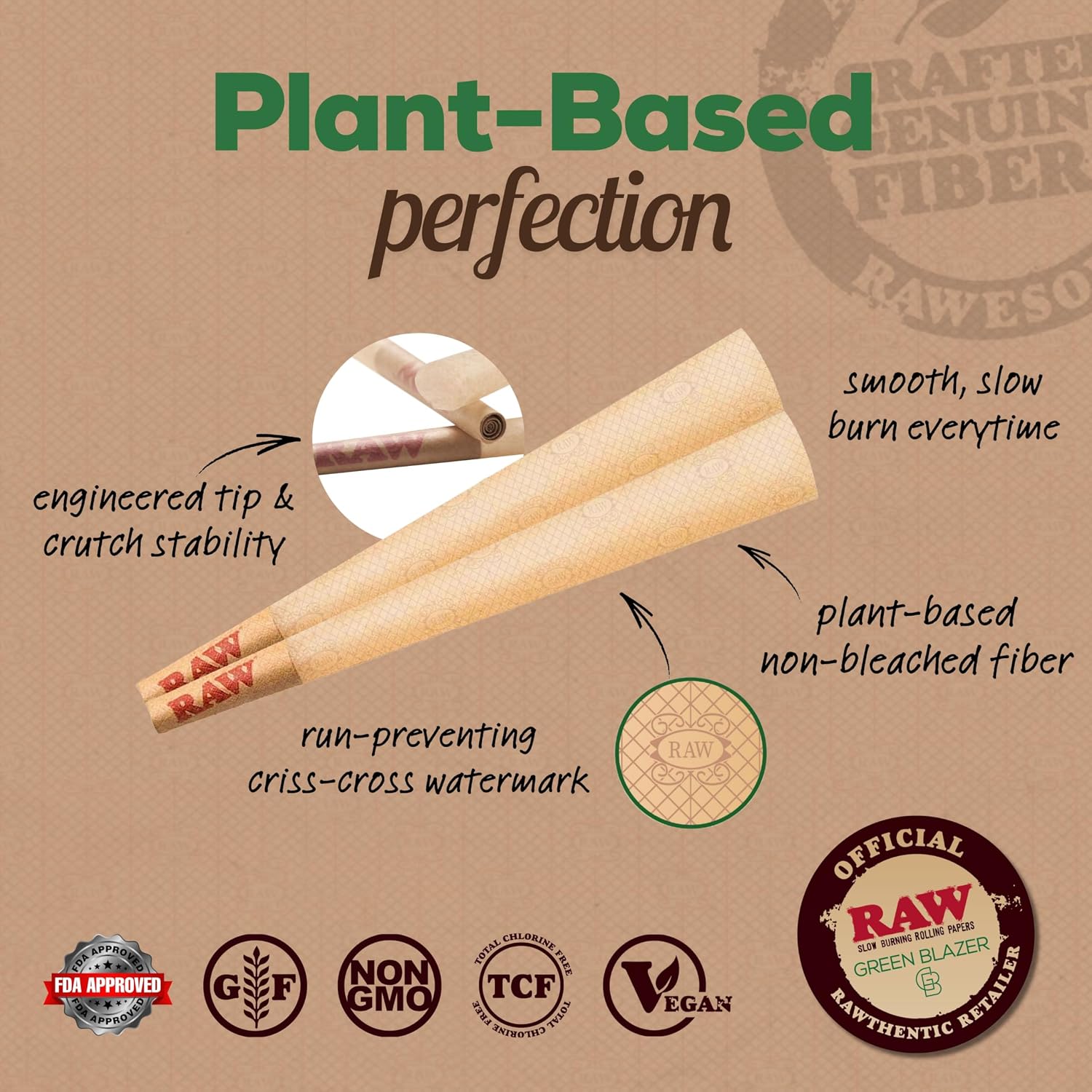 RAW Cones 98 Special: 50 Pack Patented Slow Burning Pre Rolled Cones Rolling Papers & Tips – All Natural Classic Rawthentic Paper, 98mm