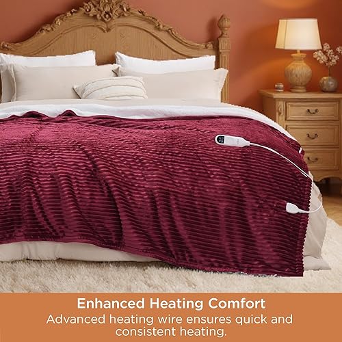 Vista 79 de Bedsure GentleSoft - Manta térmica eléctrica, suave manta eléctrica de franela acanalada, calefacción con 4 ajustes de tiempo, 6 ajustes de calor