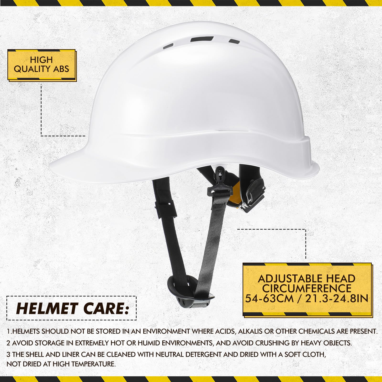 10 cascos duros con suspensión estilo gorra estilo gorra de 6 puntos con trinquete ventilado, construcción blanca, casco duro a granel con correas de corona autoajustables para seguridad