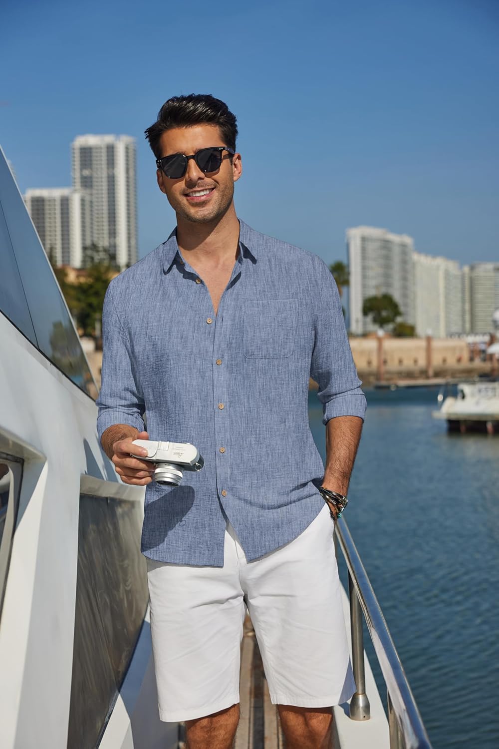 COOFANDY Men's Long Sleeve Button Down Shirt Casual Untucked Shirts Summer Beach Wedding Linen Textured Shirts