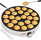 24 Slots Mini Pancakes Maker, Poffertjes Maker Pan, Thin Ebelskiver Aebleskiver Pan, Electric Pancakes Maker, Dutch Pancake Machine, Browning Controllable, with Brush & Forks, White