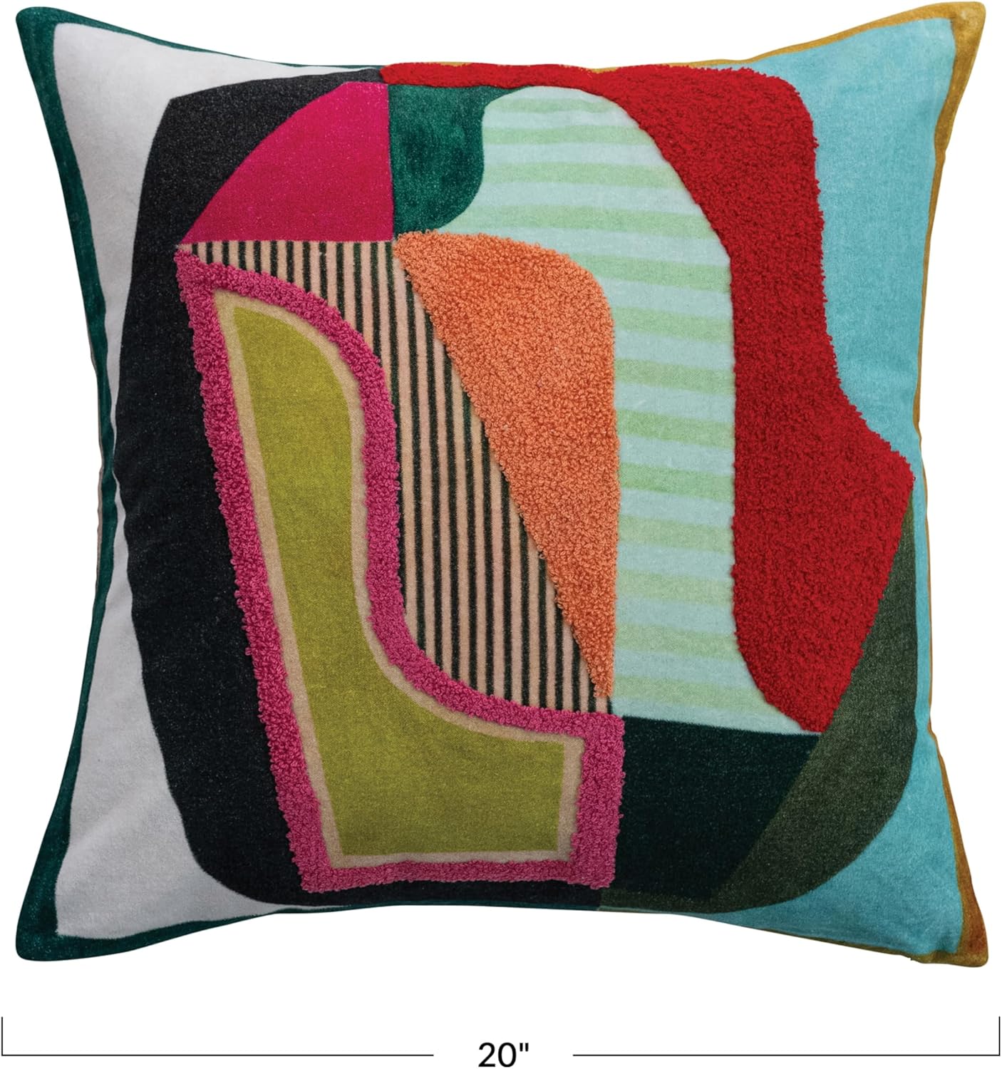 Bloomingville, Multicolor Cotton Velvet Printed Pillow with Abstract Design, Tufting and Striped Back, 20" Square