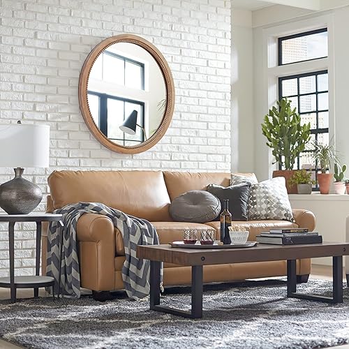 Miniatura 7 de sawsile Espejo redondo de madera, espejo circular rústico de granja de 24 pulgadas, cuentas naturales, espejos decorativos para chimenea, baño,