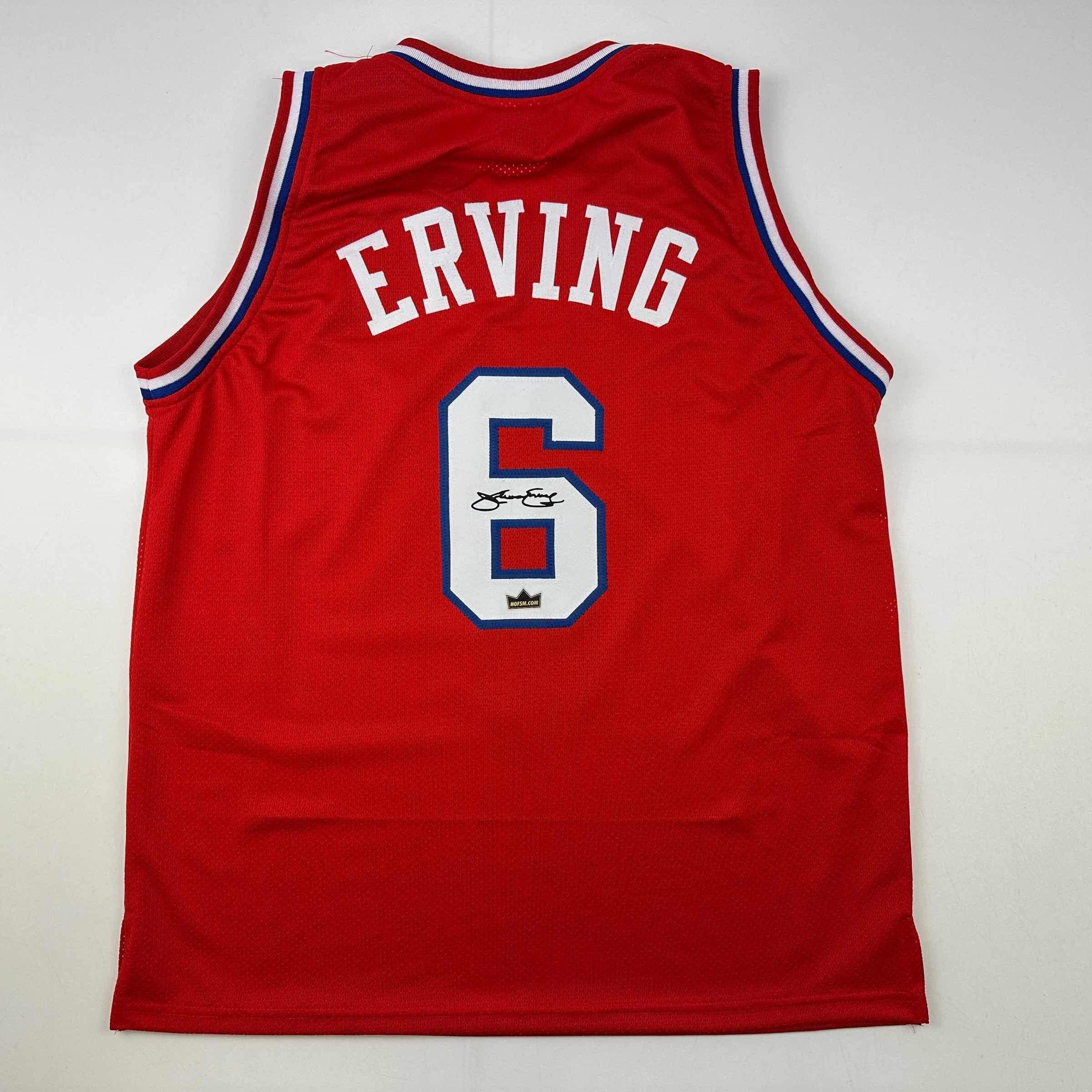Facsimile Autographed Julius Dr. J Erving Philadelphia Red Reprint Laser Auto Basketball Jersey Size Men's XL