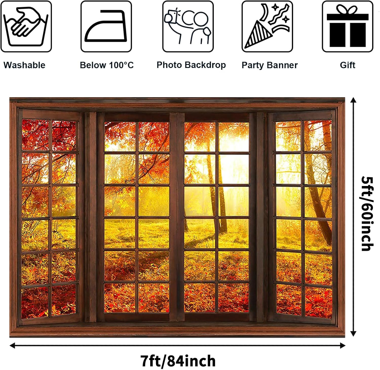 Avezano Fall Backdrop for Photography Window Landscape Forest Photo Background Autumn Season Natural Scenery Banner Thanksgiving Party Decoration Supplies Photo Studio Booth Props (7x5ft)