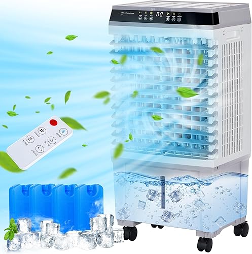 Landeagle Enfriador de aire evaporativo, 2100CFM Swamp Cooler Aire acondicionado con 5.3 galones para dormitorio, unidad de aire acondicionado