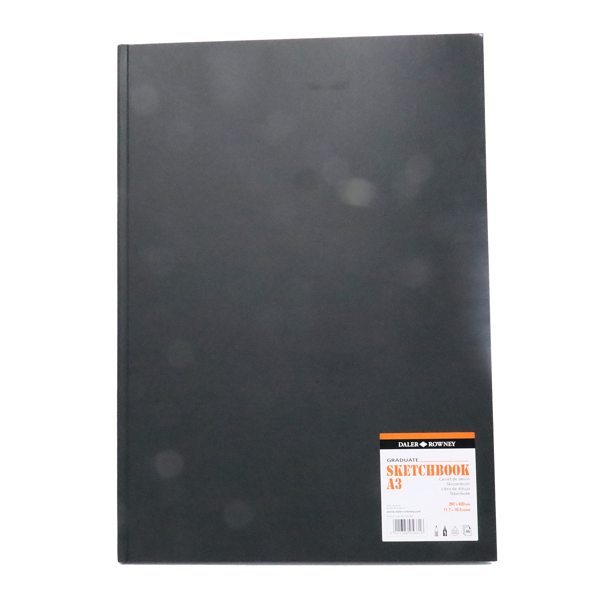 Daler-Rowney Graduate Sketchbook, Lightly Textured, 130 gsm, 89lb, Perfect Bound, Hardback, Portrait, A3 - approx. 11.7 x 16.5in - 29.7 x 42 cm, White, 46 Sheets
