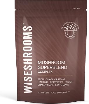 Mushroom Complex 1200mg | 8 Mushroom Blend with Lions Mane, Reishi, Chaga, Cordyceps, and More | High Strength Nootropic Brain Supplement | from Fruit Bodies | 90 Vegan Tablets | by Wiseshrooms