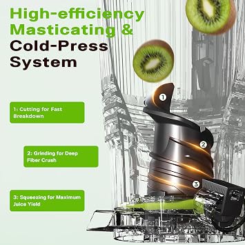 Cold Press Juicer, Juicer Machines with 5.3 Wide Feed Chute, Slow Masticating Juicer for Whole Fruits and with Vegetables High Yield (Gray)