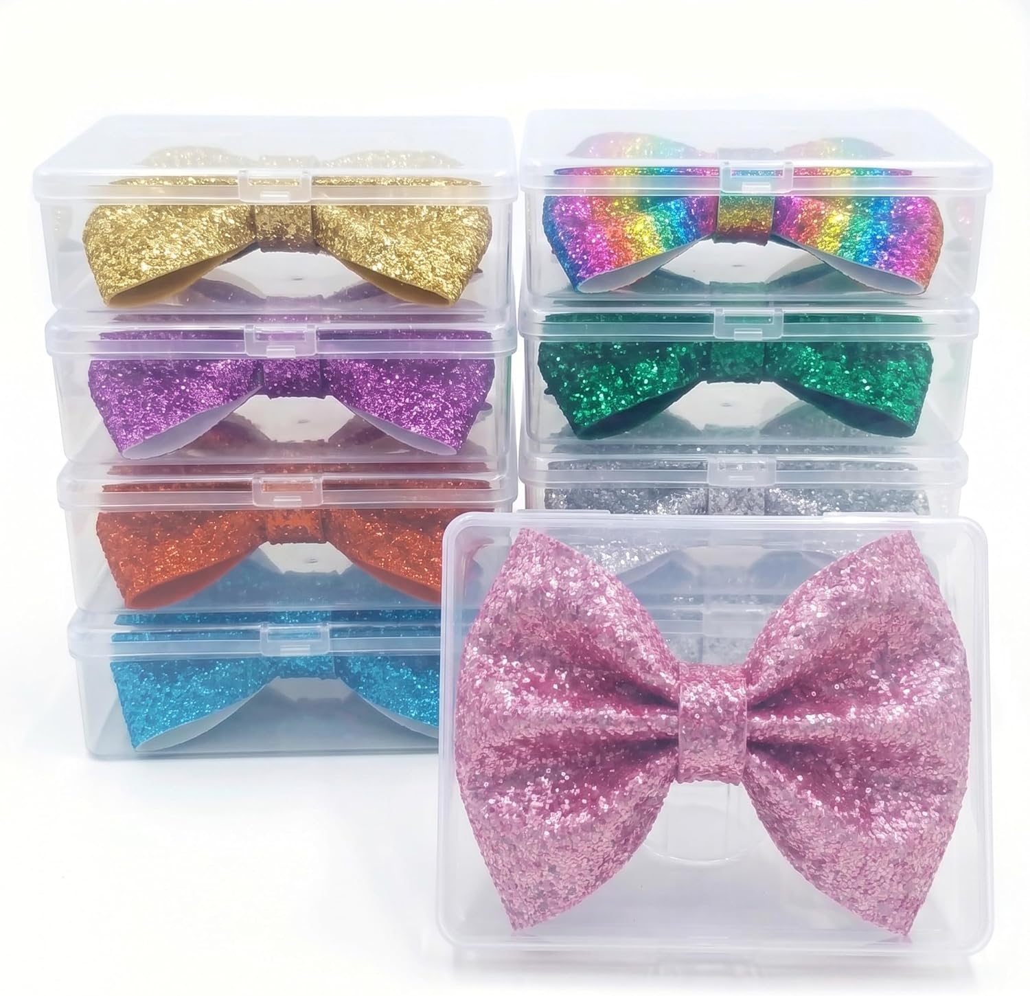 8 Pcs Cheer Bow Storage Boxes, 7.3 x 7.3 Inch Clear Stackable Bow Cases