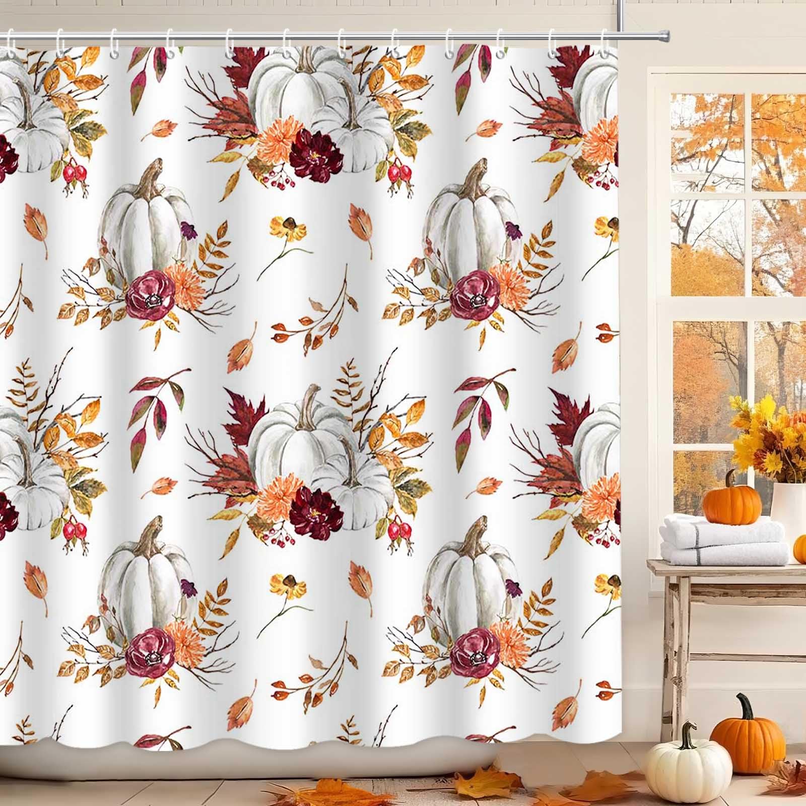 Rideau de douche en forme de citrouille d'automne et de Thanksgiving