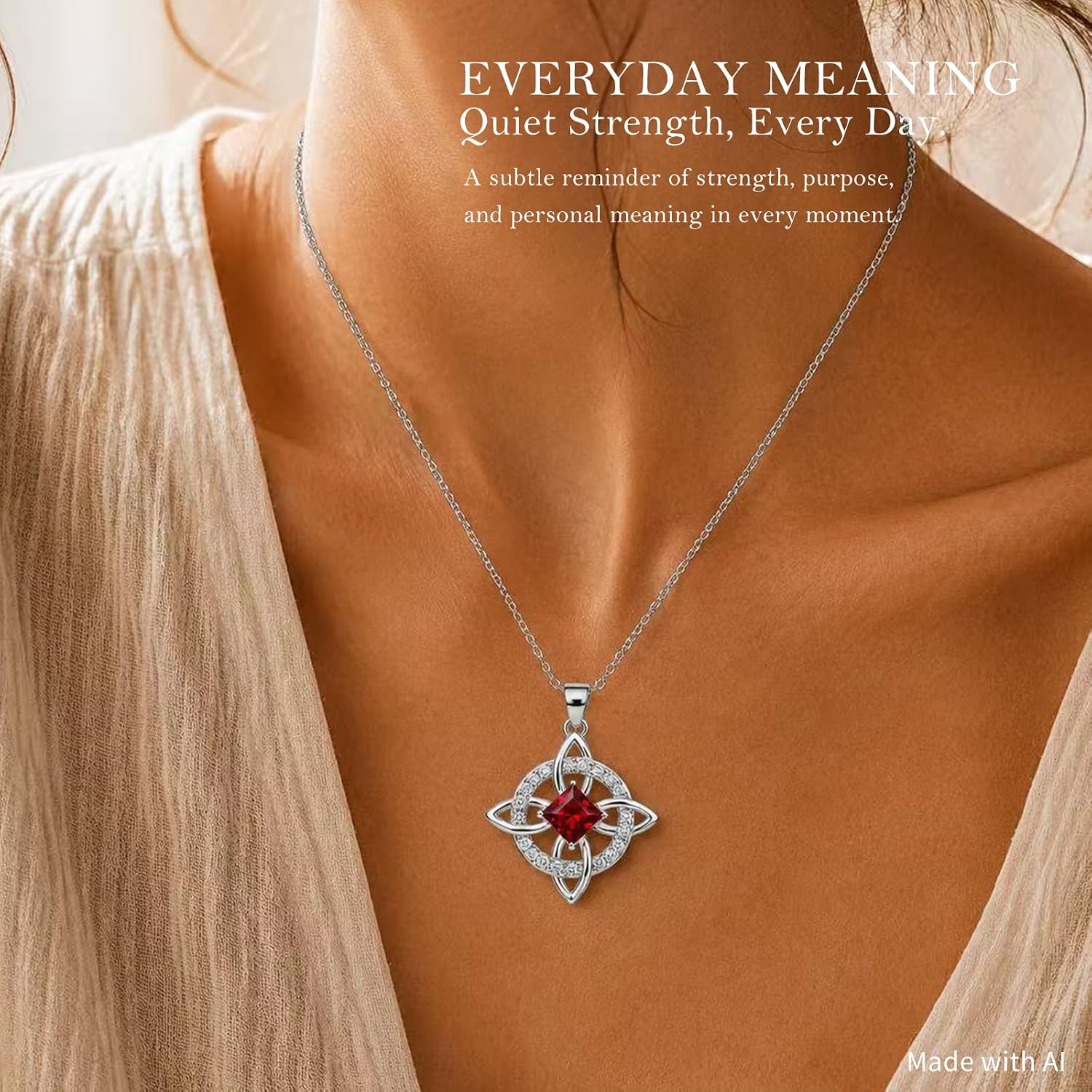 Birthstone Necklace for Women, Witches Knot Necklace with Birthstone