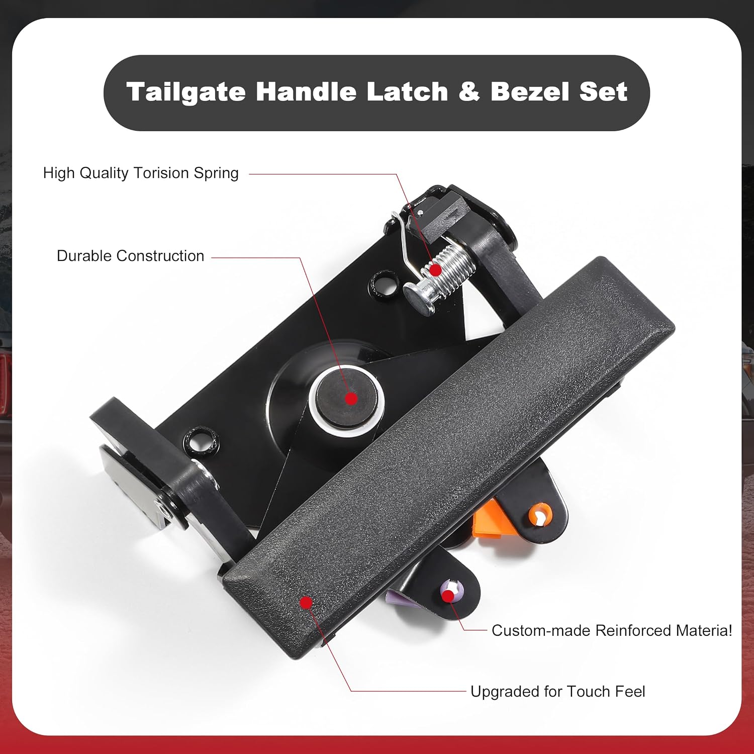 Tailgate Handle Latch and Bezel Trim，Nikimotorsport Tailgate Assist Compatible with 1988-2002 Chevy & GMC C/K 1500/2500/3500，Tailgate Handle OEM# 76105,77077,15991785,15991786