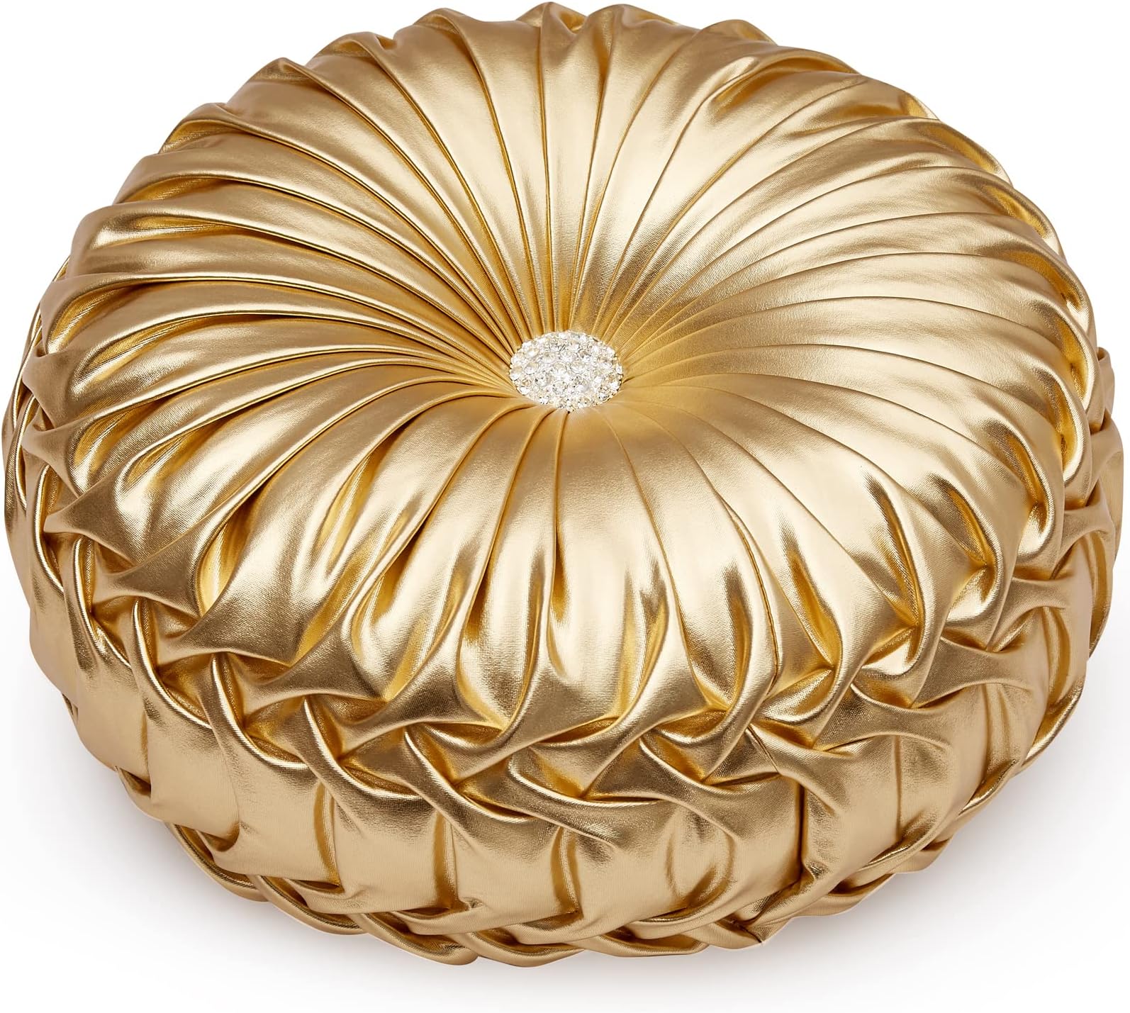 EUCIOR Gold Throw Pillows,Circular Pillow,Pumpkin Pleated Handmade Throw Pillows,Gold Pillows,Smooth Metallic Leather Decorative Pillows for Home Decor Bedroom Living Room Couch Bed Sofa