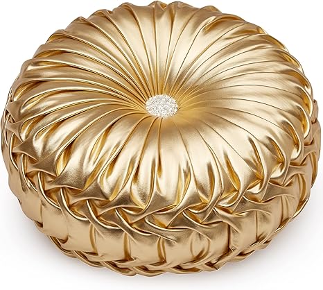 Gold Throw Pillows,Circular Pillow,Gold Pillows,Smooth Metallic Leather Decorative Pillows for Home Decor