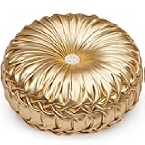 EUCIOR Gold Throw Pillows,Circular Pillow,Pumpkin Pleated Handmade Throw Pillows,Gold Pillows,Smooth Metallic Leather Decorative Pillows for Home Decor Bedroom Living Room Couch Bed Sofa