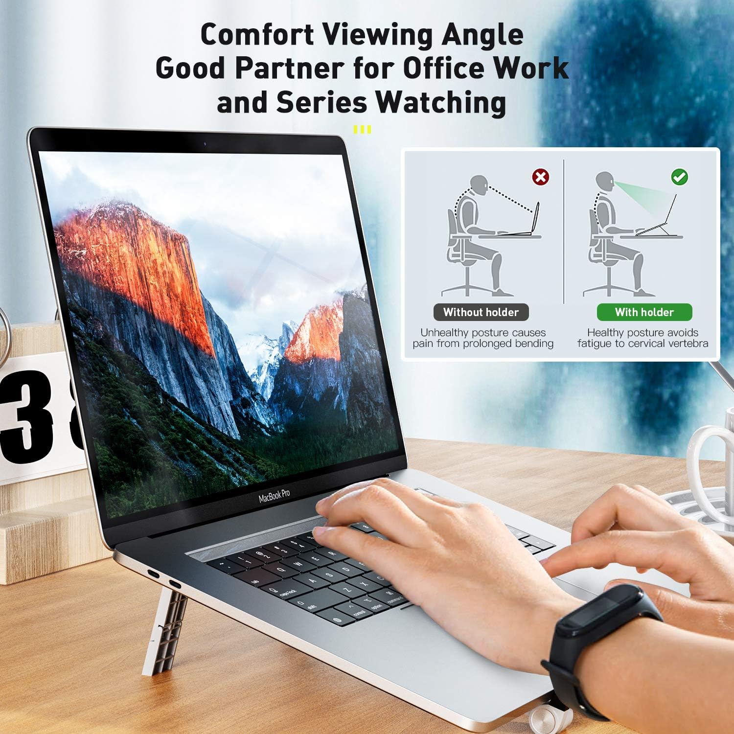 RioRand Portable Laptop Desk Stand Foldable Adjustable Height Portable Laptop Stands for MacBook and Notebook (White)