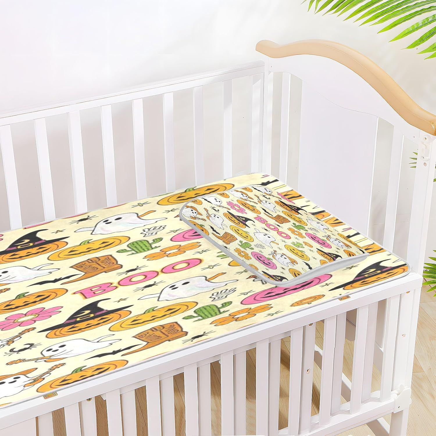 Cooling Baby Waterproof Crib Mattress Cover 28" x 52" Washable Spooky Ghosts Cowboy Cute Halloween Pads for Bed for Baby&Toddler