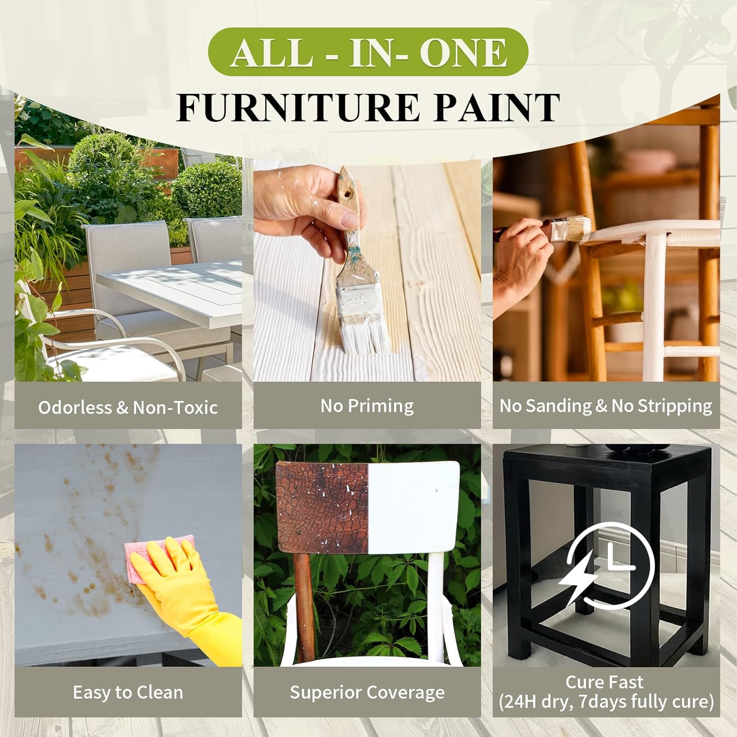 2K Outdoor Indoor Cabinet Furniture Paint With Tools - Water-Based, Low Odor All-in-One Paint - No Sanding, No Priming - Matte Finish for Wooden Floor, Doors, Tables, Dressers, 32oz, White