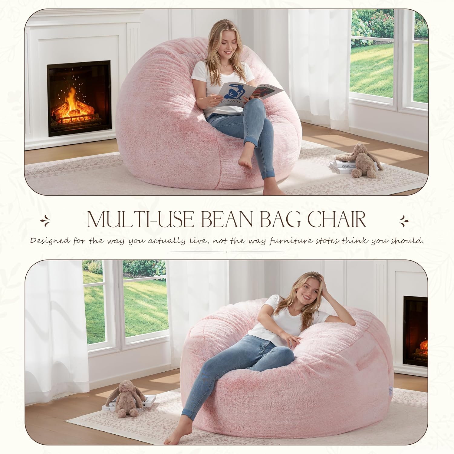 ZurNesfure Bean Bag Chair for Adults,6FT Giant Bean Bag Chair Pink,Jumbo