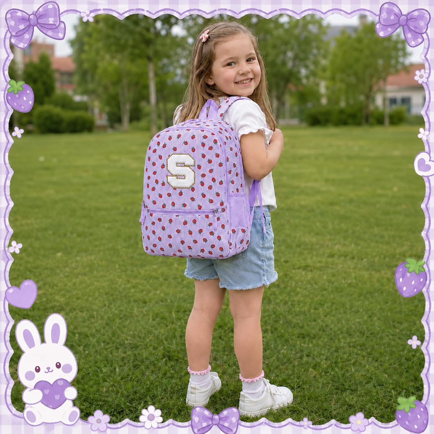 I IHAYNER Kids Backpack for School Travel & Daycare, Lightweight Preschool Elementary Backpack, Cute Pink Girl Bookbag with Initial, Personalized Gifts for Girls image 5