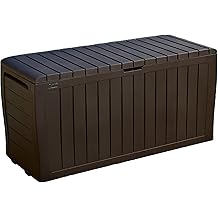 Keter Marvel Plus 71 Gallon Resin Outdoor Storage Box for Patio Furniture Cushions, Throw Pillows, Garden Tools and Pool Floats, Brown
