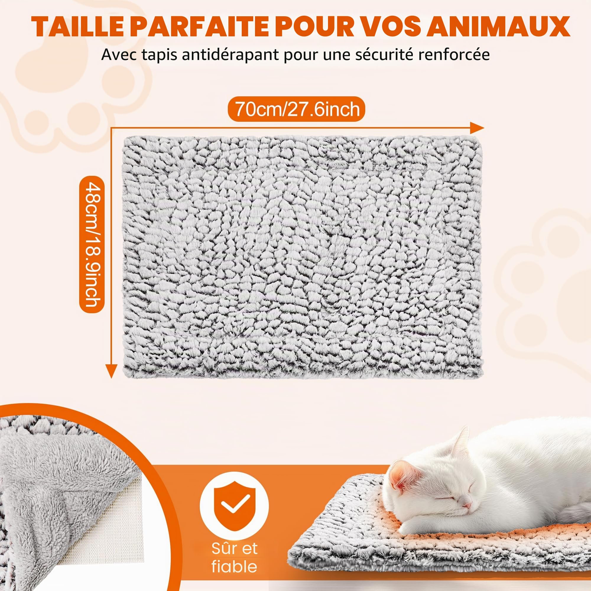Tapis Auto-Chauffant pour Chat 70 x 48 cm, Coussin Chauffante pour Animaux, Couverture Antidérapante Douce et Moelleuse, Chaud Lit Chat pour Intérieur et Extérieur, Lavable