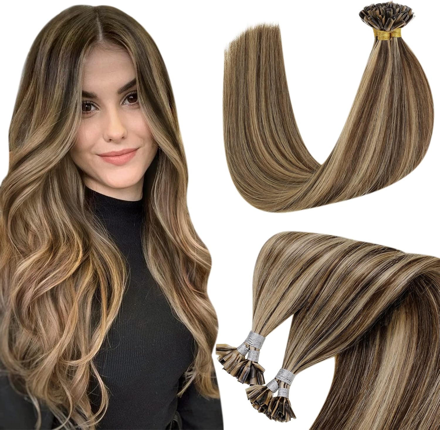 Hetto Brown U Tips Hair Extensions Silky Straight Pre Bonded Brown Hair
