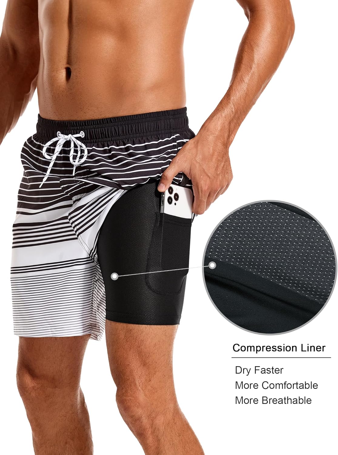 SILKWORLD Mens Swim Trunks with Compression Liner 2 in 1 Quick Dry Bathing Suit Beach Shorts with Zipper Pockets thumbnail