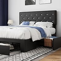 Vista 25 de VECELO Marco de cama tamaño completo con cabecera capitonada de diamante, plataforma de cama tapizada con soporte de listones de madera, no necesita