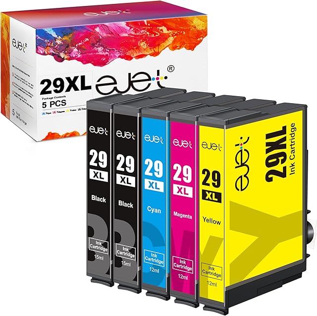 ejet 29XL High Yield Ink Cartridge Replacement for Epson 29XL for Epson Expression Home XP452 XP352 XP245 XP442 XP345 XP-255 XP-455 XP-245 XP-342 XP 352 XP 342 (Black Cyan Magenta Yellow, 5-Pack)