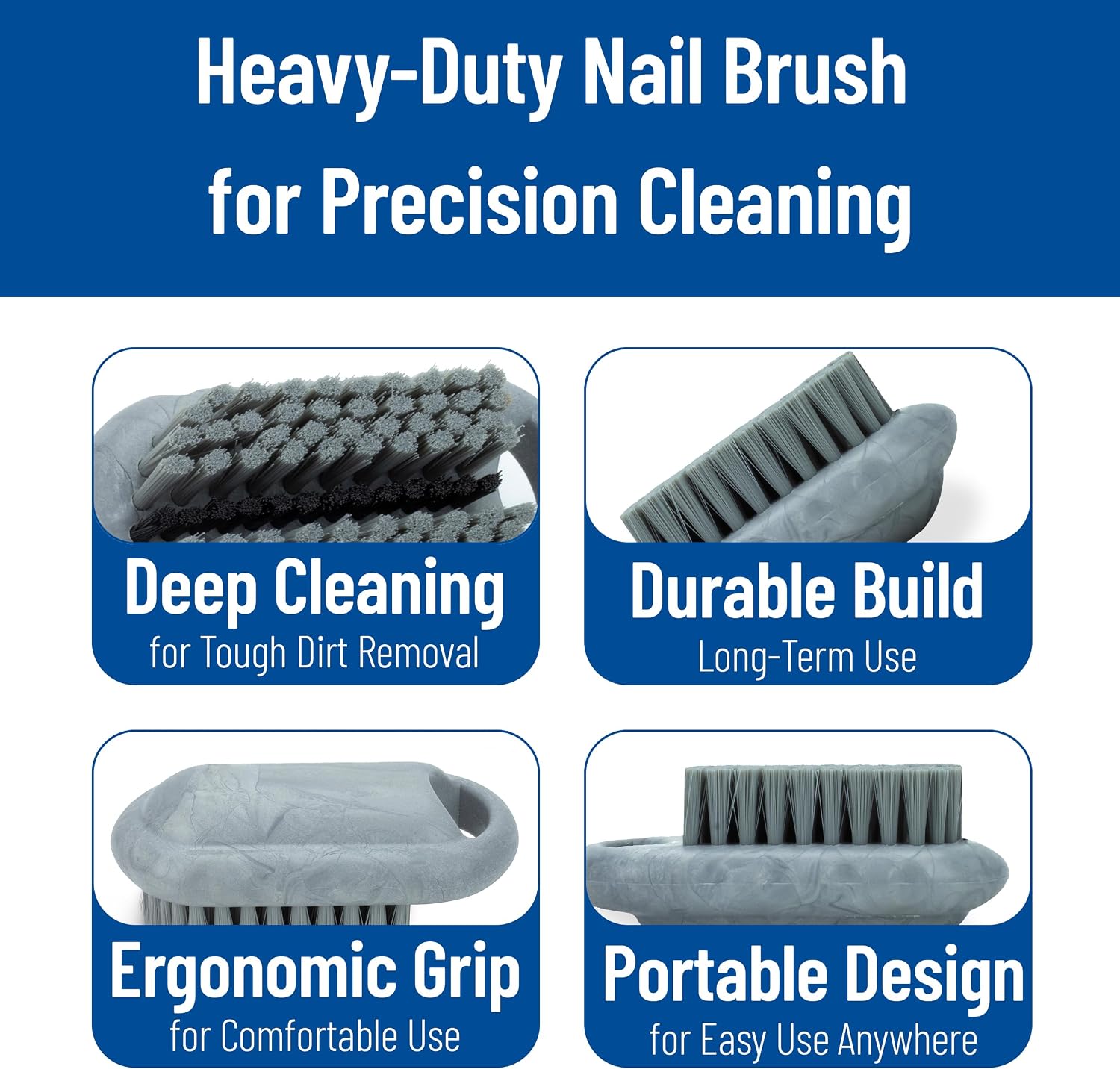 SPARTA 5 Inch Hand and Nail Brush with Stiff Center Bristles, Soft Outer Bristles, Larger Polypropylene Body, Color Coded Scrub Brush for Commercial Foodservice Use, Gray