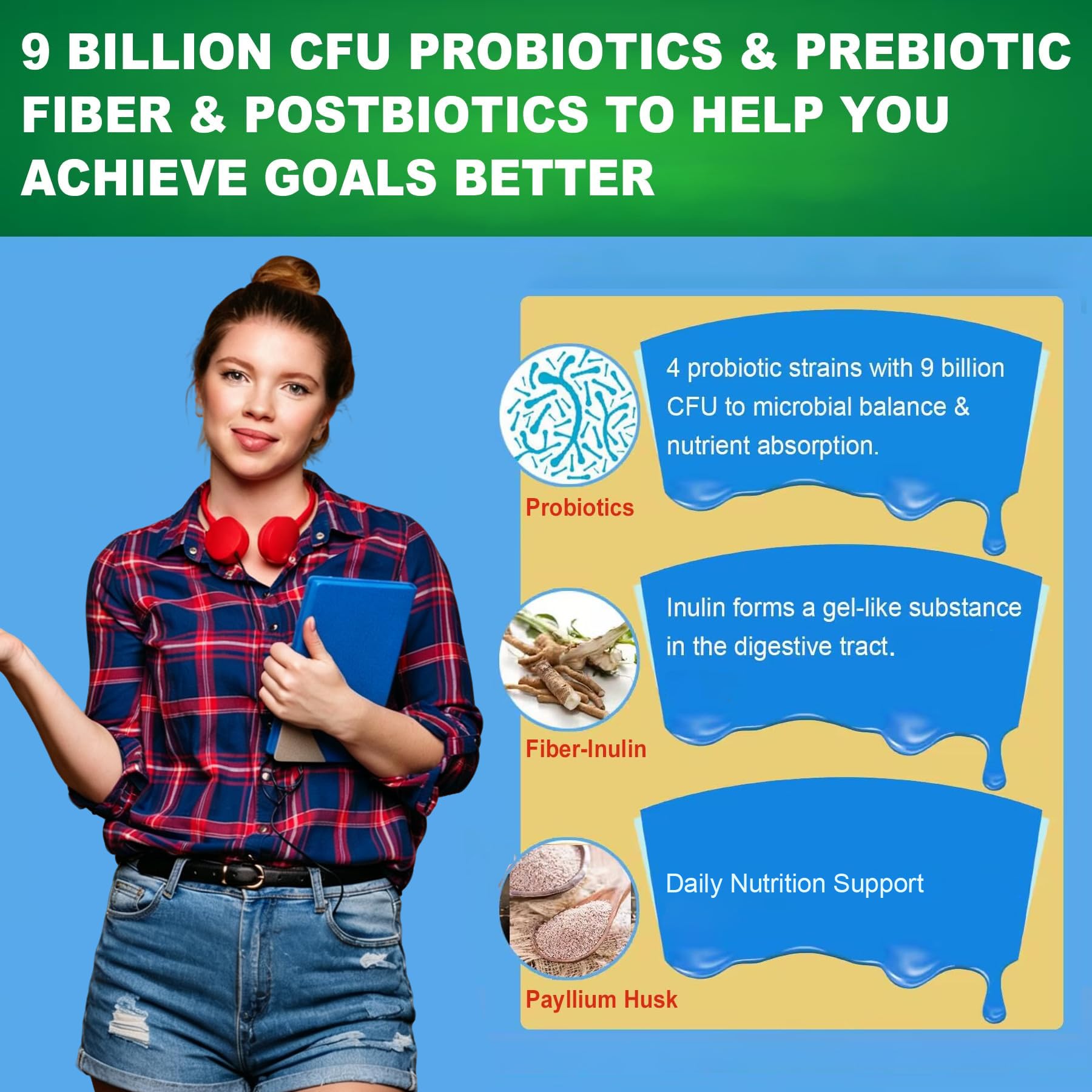 Butyrate Gummies with Probiotic + Prebiotic + Postbiotic, Omega-3 500mg,Fiber with 9 Billion CFU Probiotics, Calcium & Magnesium, Inulin,Psyllium Husk for Digestive Health,Bloating Support,Sugar Free — Amazon image 4
