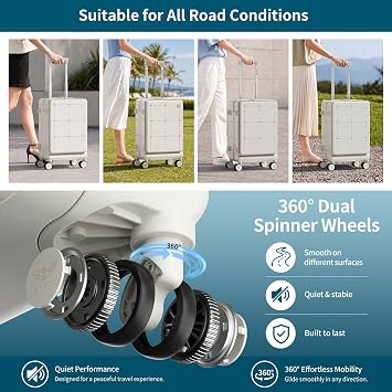 Santino Carry On Luggage 22x14x9 Airline Approved 20 Inch baggage pc Hard Shell Suitcase with Spinner Wheels TSA Lock with USB Port and Cup Holder and phone holder Top Opening Suitcase