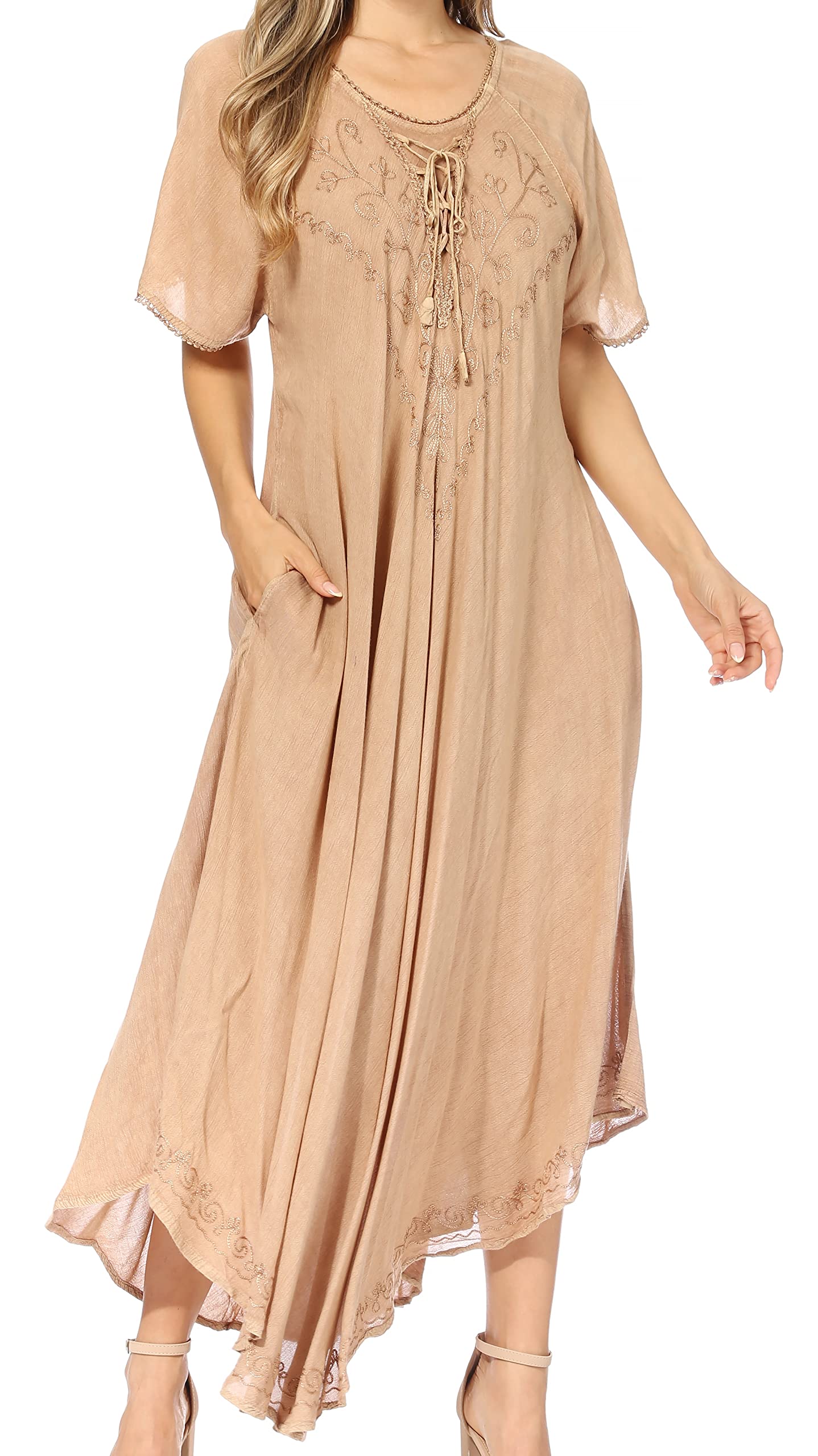 Sakkas Lilia gestickte schnüren Sich Oben Mieder Relaxed Fit Maxi Sommerkleid