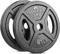 Amonax Öntöttvas Súlytárcsa Szett 2,5-10 kg - 25 mm és 50 mm Olimpiai Rúdhoz - Tri-Grip Súlyzótárcsák Edzéshez és Csípőemeléshez - Otthoni E 1