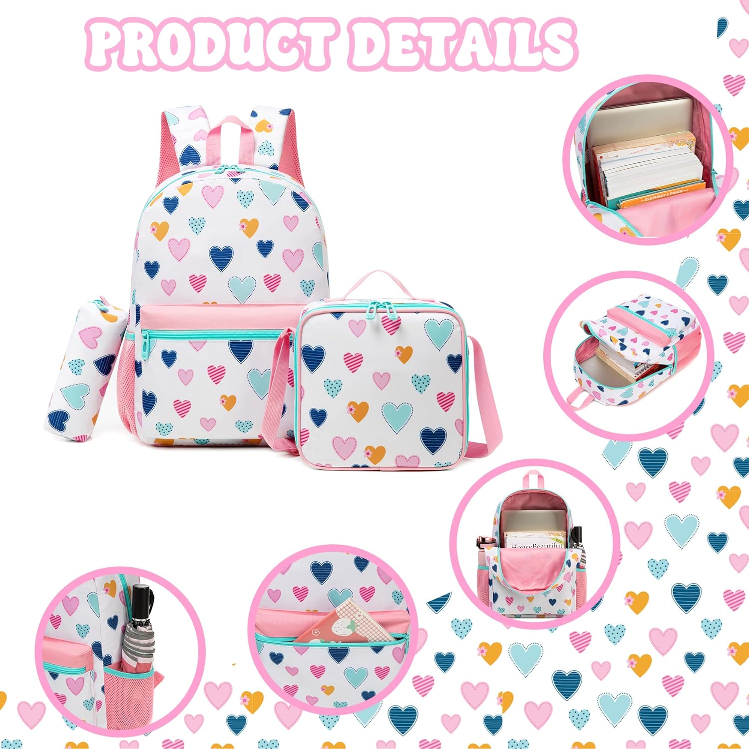 School Backpack for Girls 8-12 Backpacks for Girls Backpack with Lunch Box Kids Bookbag for School Aesthetic Backpacks for Elementary Middle - Image 4