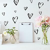 RoomMates Black Sketchy Hearts Peel and Stick Wall Decals - 76pcs Removable Doodle Hearts for Walls & Furniture