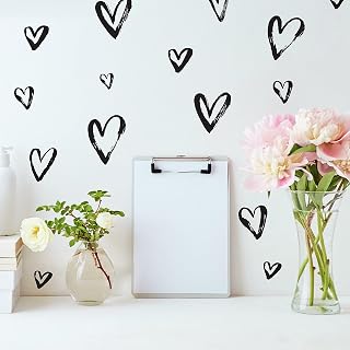 RoomMates Black Sketchy Hearts Peel and Stick Wall Decals - 76pcs Removable Doodle Hearts for Walls & Furniture