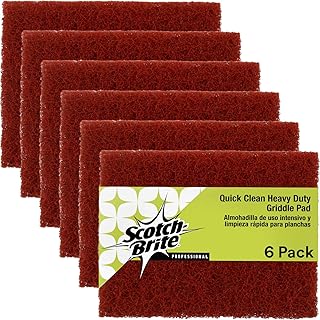 3M Scotch-Brite Griddle Cleaning, Quick Clean Heavy Duty Scour Pad, 4 in x 5.25 in, 6 Pads/Pack, For Baked On Food and Cooking Oils, Use on Hot or Cool Griddle