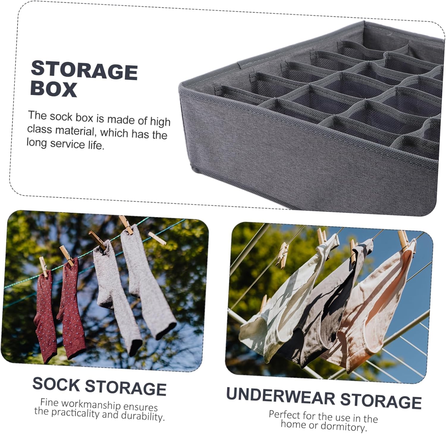 1pc Multi Compartment Sock Storage Box for Home Use Organizer Container for Easy Sock Organization and Durability