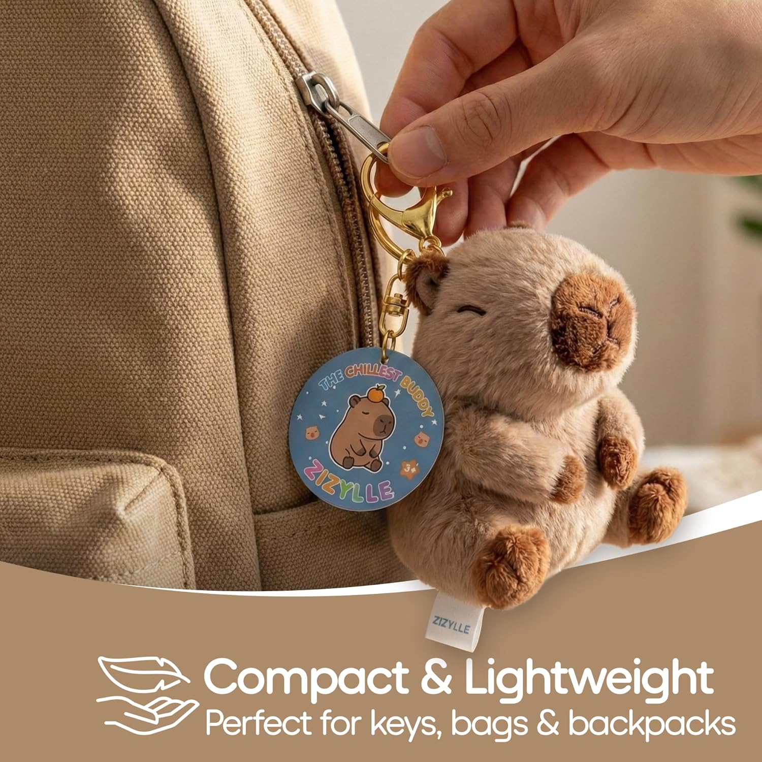 Kawaii Capybara Plush Toy, Cute Mini Stuffed Animal, Soft Aesthetic Plush Gift for Kids, Girls, Teens & Adults, with Bag Charm & Keychain, 4 Inch