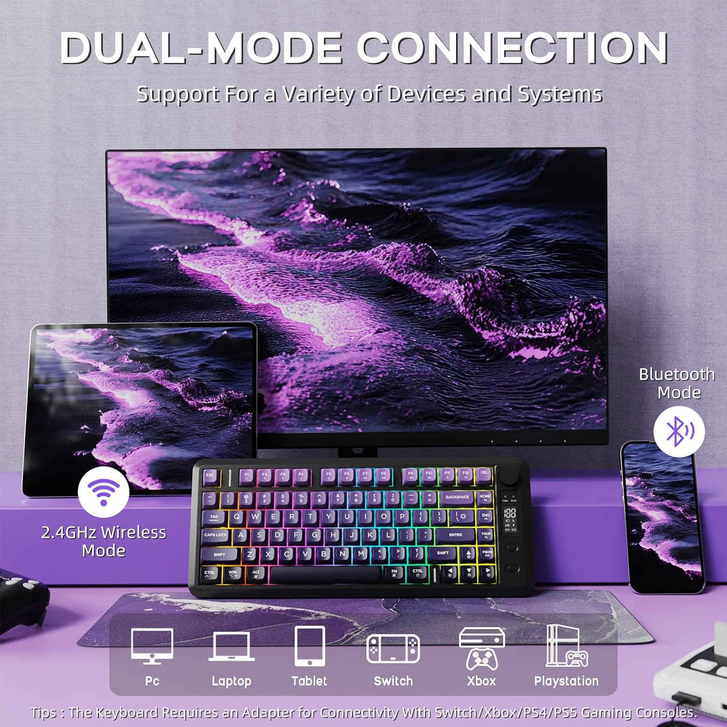 Dual-Mode Wireless Connection for FREEWOLF M75 Keyboard