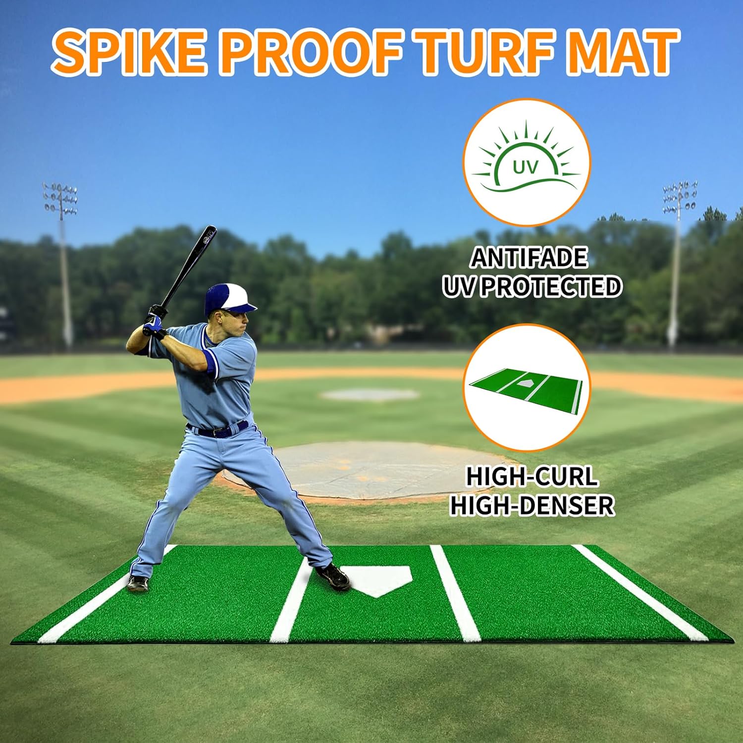 Thickened Upgraded Version Baseball Hitting Mat Exercise Mat Softball Training Pad Batting Cage Turf Batters Box Turf Mats with Home Plate Anti-Slip Baseball Softball Cage Mat