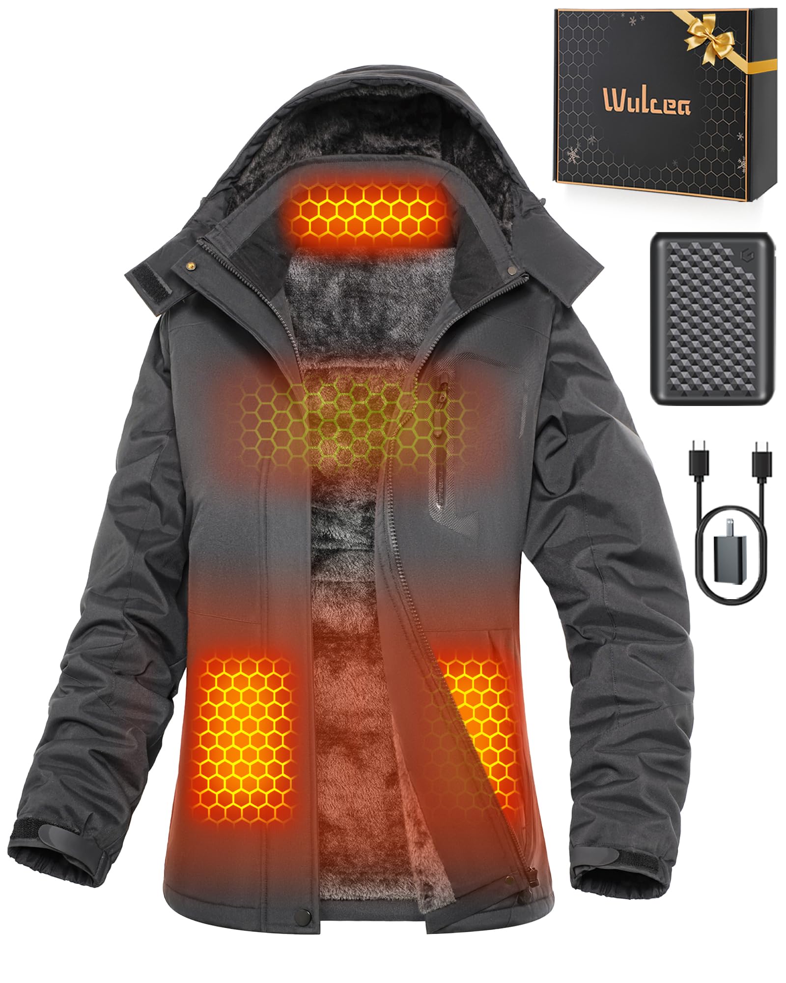graphene heated jacket for women with large battery pack