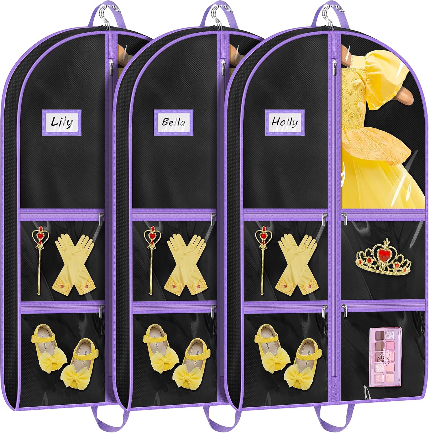 LOVEGRASS Kids Garment Bags For Dance Costumes - 40 Inch Hanging Bags With 4 Clear Pockets, 6 Pack - View #4