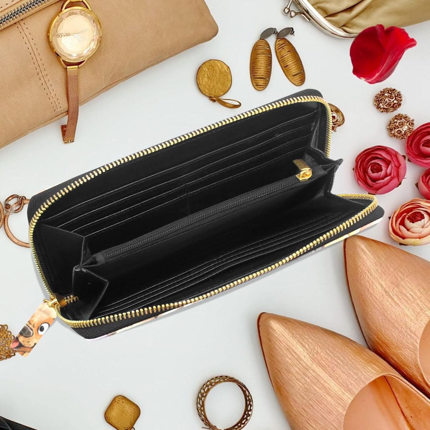 MNSRUU Womens Wallet Purses Leather, Cute Dog Clutch Purses for Women RFID Blocking Credit Card Holder Coin Wallet Zipper